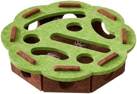 Interactive Cat Puzzle Feeder Toy – Felt Maze Box with 3 Jingle Balls – Mental Stimulation, Slow Feeding & Fun Exercise for Indoor Cats & Kittens (1,Round-Green)