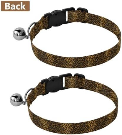 Leopard Spots Black Brown Adjustable Pet Collar, 2 Pack Dog Bell Collar