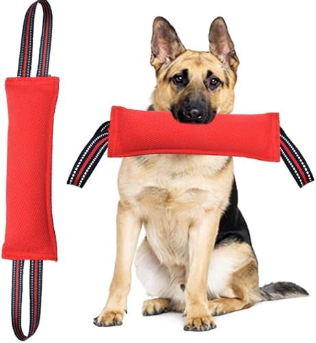 Clysoru Tug Toy for Dogs Tug of War Dog Toy with 2 Strong Red Band Handles Lasting Training Equipment Puppy to Large Dogs Interactive Toy Best for Tug of War Pull Indestructible Rope Toys (Vermeil)
