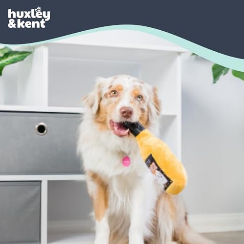 Huxley & Kent Halloween Funny Dog Toy w/Squeaker – Power Plush Squeaky Dog Toys for Small, Medium & Large Dogs – Soft Stuffed Animal for Indoor Play & Fetch - Bottle of Booz, One Size