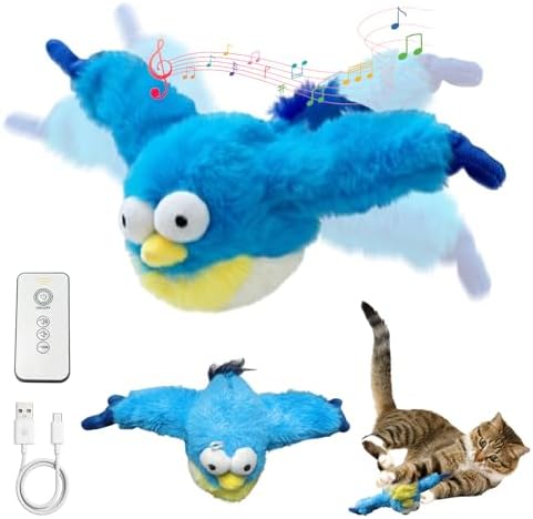 Chirping Flapping Bird Cat Toy for Indoor Cats (Not Flying), Interactive Rechargeable Motion Sensor Toys, Lifelike Simulated Sparrow Kitten Exercise Toys for Bored Cats Entertainment