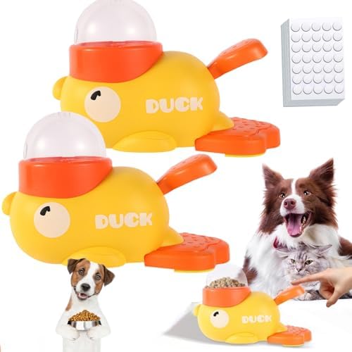Duck Cat Treat Dispenser, 2026 Upgrade Duck Dog Feeder, Interactive Treat Dispenser Dogtoys Slow Feeder, Food Dispenser Toy with Button Pet Healthy Eating & Iq Training (2pcs)