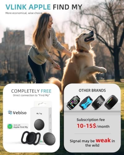 iOS Smart GPS Dog Collar, Mini Pet Activity Tracker No Monthly fee 1 Pack | iOS pet GPS tracker, no monthly fee, Apple Find My compatible, anti-lost, for dogs, cats, kids, vehicles, items.