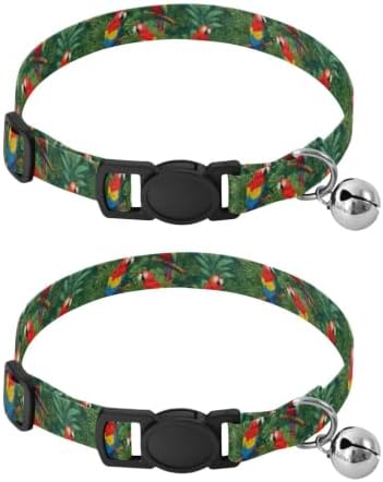 Tropical Parrots Jungle Green Kitten Bell Collar 2 Pack Puppy Collar Adjustable Length 10.6" to 17.1"