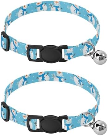Cute Snowmen Blue Hats Kitten Collars 2 Pack Lightweight Small Dog Collar Adjustable Length 10.6" to 17.1"
