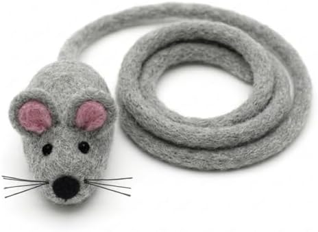 Glaciart One Mini Felt Mouse Cat Toy – Kitten & Small Cat Size, Natural Wool Catnip Toy, Soft Fuzzy Interactive Play Toy for Indoor Kittens, Safe Non-AZO Dyes, 1.4” Body with 12” Tail