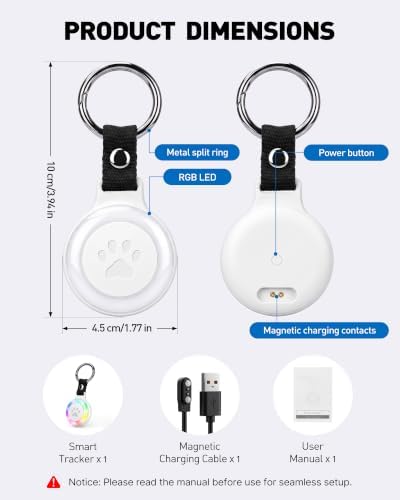 Pet Tracker for Dogs Cats, Location & LED Night Light Tag, No Monthly Fee | Compatible with iPhone, Compatible iOS, IPX7 Waterproof Collar Tag, 360-Day Battery, Paw Print Design, Lightweight 25g