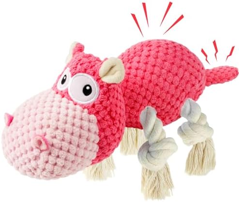 TOOPTATE Hippo Squeaky Dog Toy, Pink, Medium