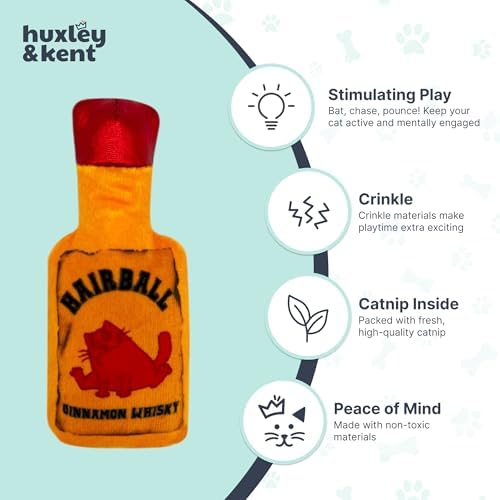 Huxley & Kent Plush Crinkle Catnip Cat Toy, Hairball Cinnamon Whisky