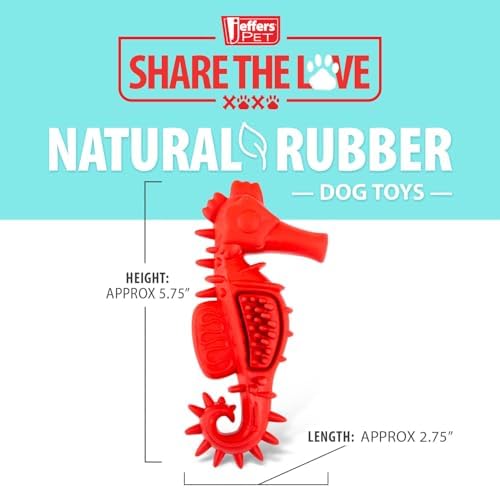 Jeffers Pet Natural Rubber Dog Chew Toy – Red Seahorse, Small – Vanilla Scent, Durable, Non-Toxic, Dishwasher Safe, Interactive Fetch & Tug Toy - Perfect for Training at Home