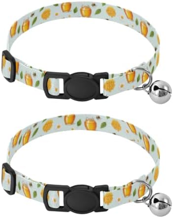 Cute Bees White Adjustable Buckle Kitten Collars 2 Pack Collar for Cats
