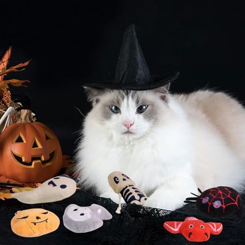FOIMAS Halloween Catnip Toys,Pumpkin Ghost Catnip Toy Chew Bite Toy for Cat Interactive, Pack of 6
