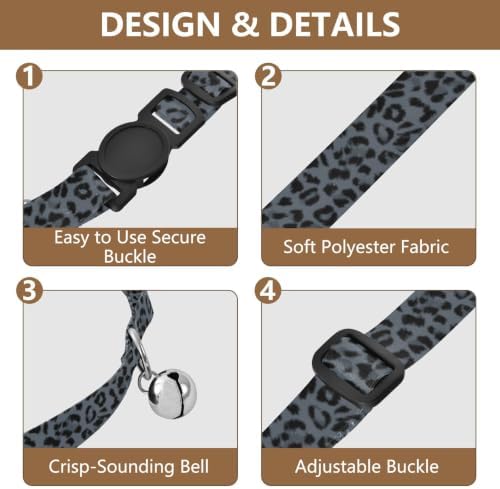 Leopard Dark Gray Cat Collar 2 Pack Pet Collars for Cats Adjustable Length 10.6" to 17.1"