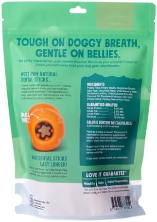 WEST PAW Dental Sticks Durable Dog Chew for Interactive Play, Clean Teeth and Fresh Breath - Safe Reliable and Long Lasting - 14 oz Bag for Small Dogs