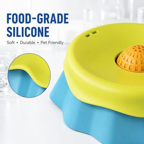 Slow Feeder Dog Bowl with Rolling Ball - 2-in-1 Silicone Dog Lick Bowl for Liquid Treats, Anti-Slip Interactive Licking Toy for Small Medium Large Dogs Cats, Food-Grade Easy Clean (Blue+Green)