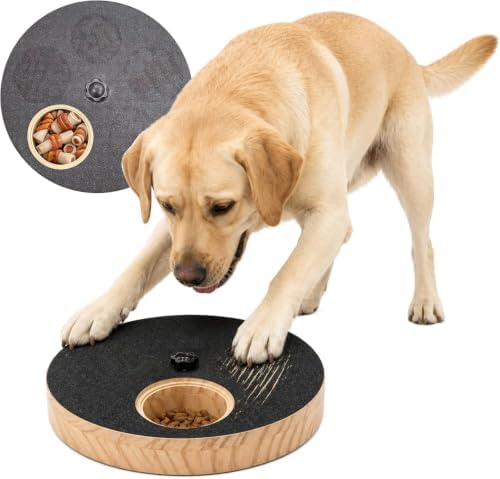 Solid Wood Dog Scratch Pad for Nails with Treat Dispenser, 360° Rotating Dog Nail File Board for Calm Grooming, Heavy Duty Wooden Interactive Scratching Toy for Various Breeds
