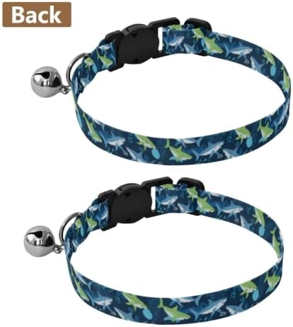 Cute Sharks Blue Cat Collars 2 Pack Soft Polyester Pet Collar Adjustable 10.6 to 17.1 Inches