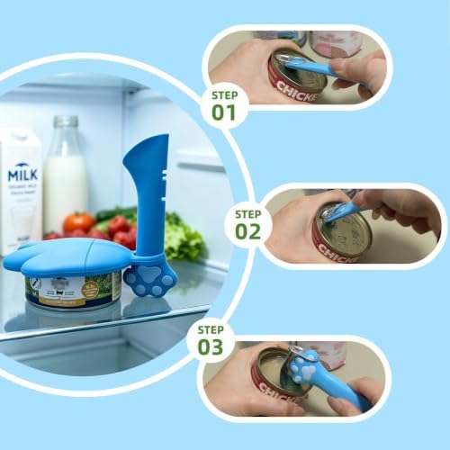 Cat Food Can Spoon & 3 Pcs Can Lids | Cute Paw Shape Covers & Opener for Wet Food | Universal BPA Free Silicone for Cats and Dogs Food(Blue)
