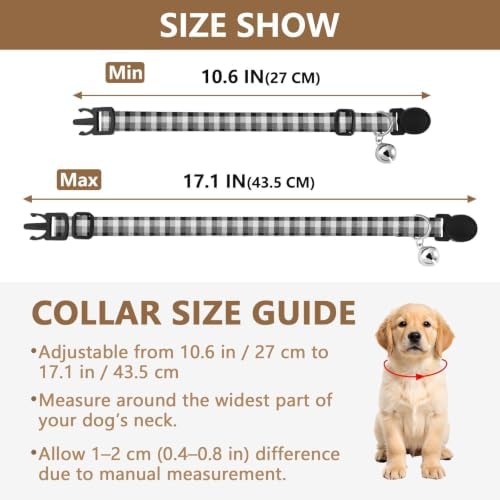 Buffalo Plaid Black Adjustable Buckle Pet Collars 2 Pack Collar for Puppy