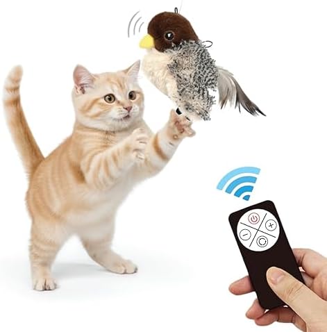 FurSo Interactive Cat Toys for Indoor Cats, Remote Control Flapping Bird Toy (Not Flying), Rechargeable Type C-USB Plush, Lifelike Chirping Sounds & Motion Sensor, Feline Exercise & Mental Stimulation