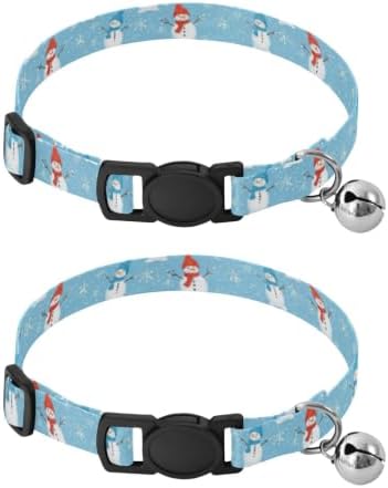 2 Pack Small Dog Collar Cute Snowmen Hats Scarves Breakaway Cat Collars with Bell, Adjustable Length 10.6" to 17.1"