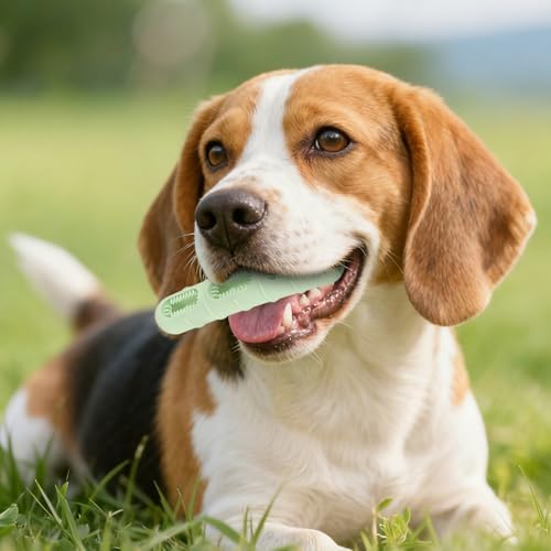 Sausage-Shaped Dog Chew Toy with Teeth Cleaning Bristles (Green)
