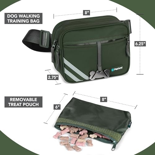 PetAmi Dog Walking Bag, 3-in-1 Crossbody Fanny Pack Treat Pouch,Olive Green