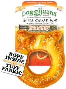 Doggijuana Mini Tuffer Chewer Dog Toy, Pretzel Ring | Squeaky Refillable
