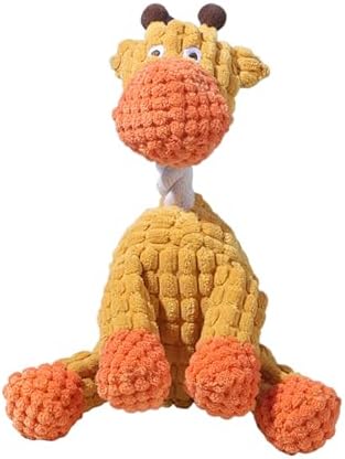 Indestructible Giraffe Chew Toy with Squeaking Sound for Aggressive Dogs Cute Pet Teething Plaything Sturdy Interactive Gnawing Entertainment for Small & Medium Breeds (Orange, 13.5x25cm)