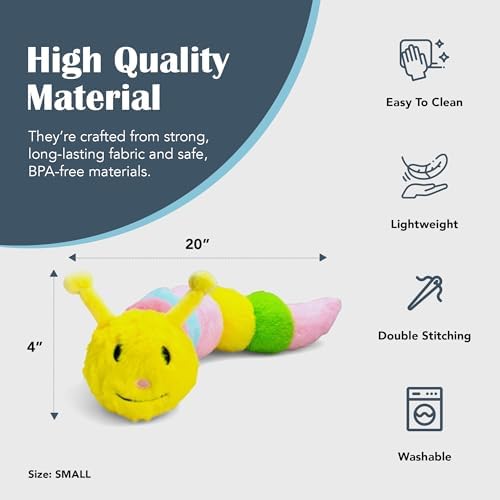 Flourish Pets 3 in 1 Multi-Layer Chew Toy for Active Dogs | Non-Toxic BPA Free Double Stitched Soft Fabric Exterior Dog Toys | Long-Lasting Dog Plush Toys - Small Catterpillar (20″)