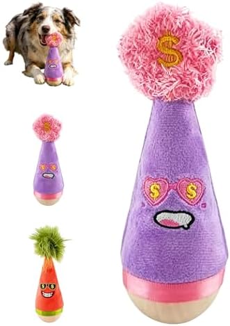 Wooden Wobble Cat Toy, Interactive Silent Pet Toy for Indoor Cats and Dogs, Carrot Kicker for Kittens & Indoor Cats, Aesthetic Home Decor Gift (Purple)
