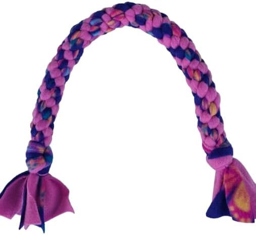 Dog Puppy Tug Pull Toy Rope Play Durable Interactive Entertaining Heavy Duty Fleece Round Square Braid (Pink Purple)