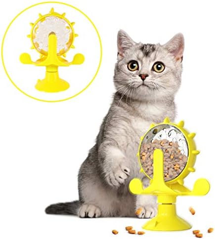 POPETPOP Cat Treat Dispenser - Windmill Slow Feeder Puzzle Toy - Interactive Food Dispenser for Indoor Cats