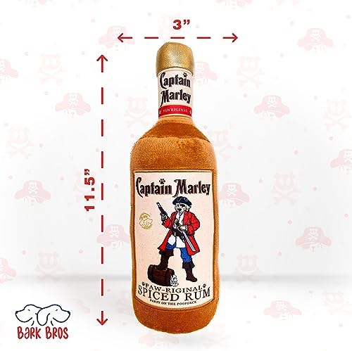 Bark Bros - Liquor Bottle Dog Toy - Plush Squeaky Dog Toys Funny Drink Parody - Alcohol Dog Toy - Dog Birthday Toy - Cute Dog Toys - Puppy Gifts - Puppy Stuff - Dog Stuff (Large, Captain Marley)