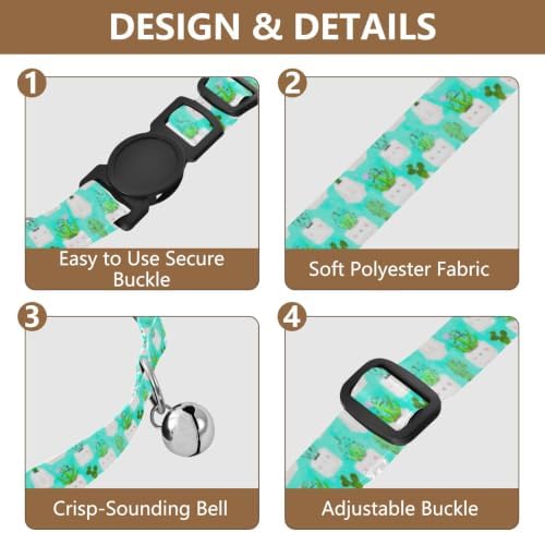 Cute Cacti Succulents Cat Bell Collar 2 Pack Pet Collar Adjustable Length 10.6" to 17.1"