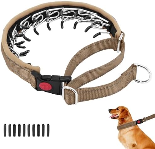 No Pull Martingale Dog Collar for Large Medium Small Dogs, Heavy Duty Nylon Reflective Adjustable Anti Pull Slip Collar with Buckle for Training Walking S Khaki