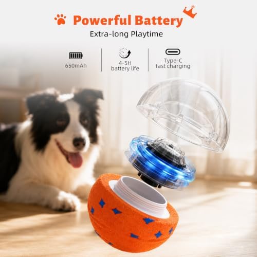 Smart Interactive Dog Toys Ball，Automatic Moving, Bouncing and Rotating,Pet-Safe & Durable E-TPU Material, IPX7 Waterproof, Active Rolling Ball for Puppy Medium Large Dogs, Long Battery Life (Orange)