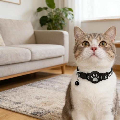 GPS Cat Collar Tracker, Smart Tag Waterproof for Find My, No Monthly Fee Advanced Tracking Solution for Small and Large Cats, Pet Device (Black_A)