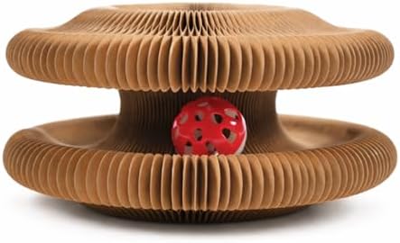 Kitty Kurlzz Cat Toy - Magic Organ Accordion Scratcher with Ball Track, Foldable Honeycomb Cardboard Scratching Board, Reversible Interactive Toy for Indoor Cats - Magic Cat Scratch Board (Cat Face)