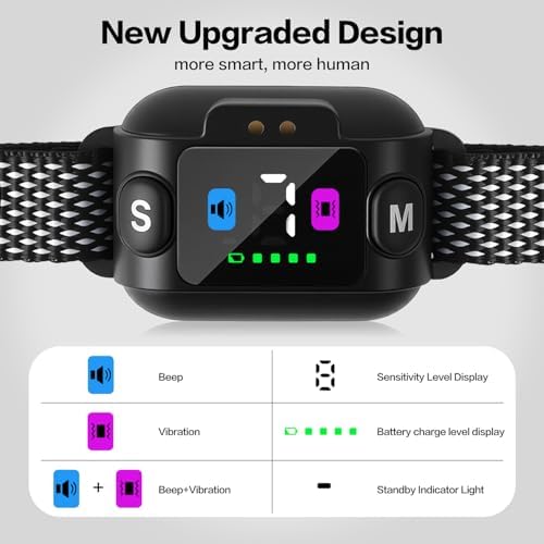 Smart Dog Training Collar with Beep and Vibration, No Shock Anti-Barking Device, 3 Humanized Modes, Battery Level Display, Black Mesh Band