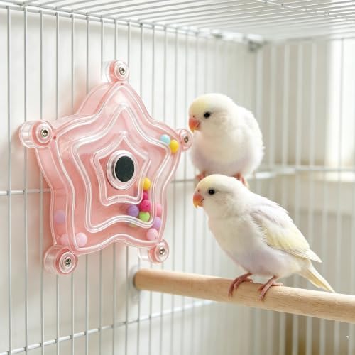 Spinning Bird-Toys Bird Cage Toys & Bird Perch Parrot-Parakeet Budgie Cockatiel Conure Macaw Chicken Parrot Enrichment Cage Accessories Small Animal Chewing Toy (Pink Star)
