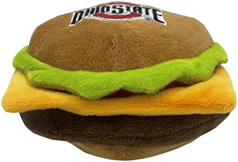 NCAA OHIO STATE BUCKEYES CHEESE BURGER PLUSH DOG & CAT SQUEAK TOY - Cutest STADIUM HAMBERGER SNACK Plush Toy for DOGS & CATS with INNER SQUEAKER & Beautiful Football/Basketball Team Name/Logo