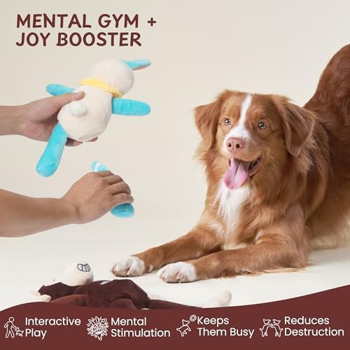 Nocciola Tearable Pull Rip Apart Dog Toys with Squeaker & Crinkle - Interactive Stuffed Plush Puzzle Enrichment Chew Toys for Small Medium Large Breeds