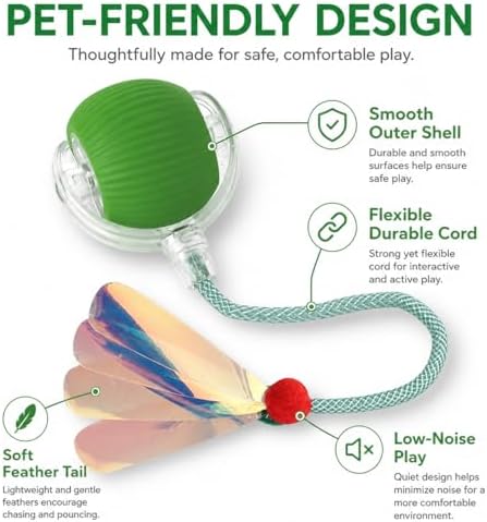 Interactive Cat Toy Ball with LED Lights – USB-C Rechargeable Automatic Cat Toy with Feather Tail for Indoor Cats & Kittens, Upgraded Version