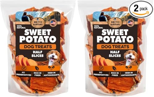 BRUTUS & BARNABY Dried Sweet Potato Dog Treats, Half Slices, 5 lb, 2 Pack | Single ingredient chews, healthy, hypoallergenic; gentle on sensitive stomachs. Made in USA, bite size for small breeds