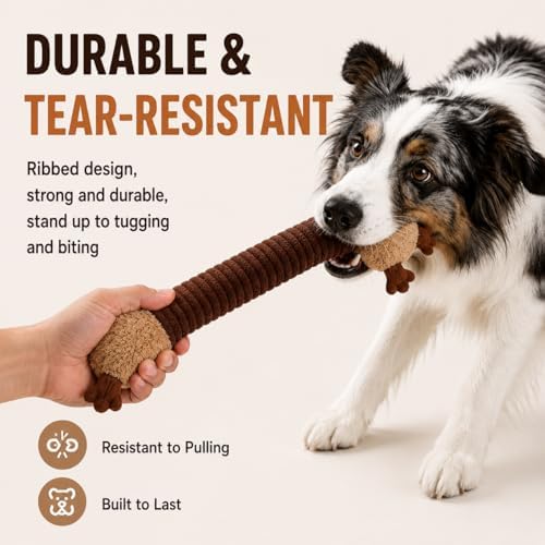 Long Squeaky Dog Toy Plush Stuffed Dog Toy for Aggressive Chewers, Interactive Crinkle Chew Toy for Tug of War, Soft Durable Pet Toy for Small Medium Large Dogs (Brown Fox)