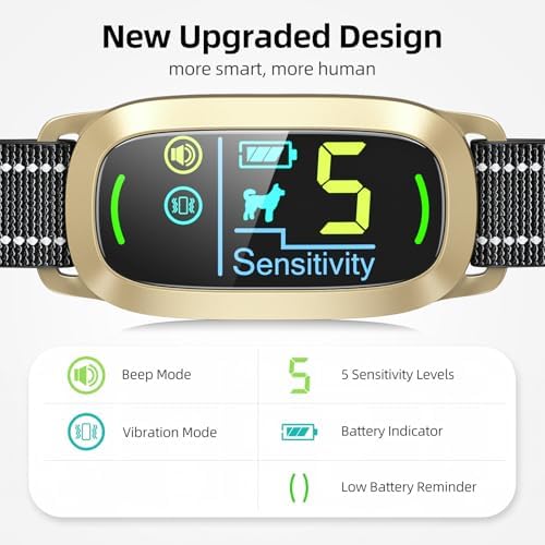 FAFAFROG Dog Bark Collar, Rechargeable Smart Collar, Anti Barking Training Collar with 5 Adjustable Sensitivity Beep Vibration, Bark Collar for Large Medium Small Dogs (Gold)