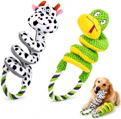 2 Pack Squeaky Dog Toys with Pull Rope Plush Tug Toys for Dogs, Colorful*E
