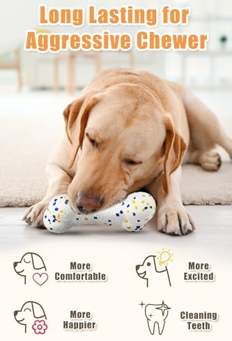 Moonorange 2Pcs Bone Dog Balls+Rugby Dog Toys for Aggressive Chewers, Indestructible Tennis Balls for Dogs (Bone+Rugby)