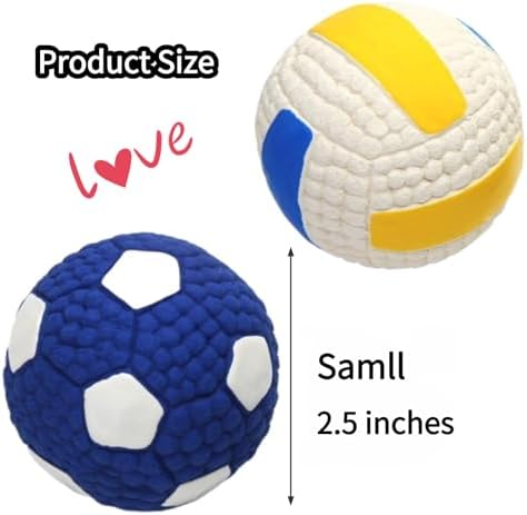 Squeaky Chew Dog Toys Interactive Sports Balls with Squeaker Soft Latex Rubber Bouncy Fetch Ball Toy (Soccer, Volleyball, Football, Tennis) for Puppy & Dog (Soccer+Volleyball,Small)